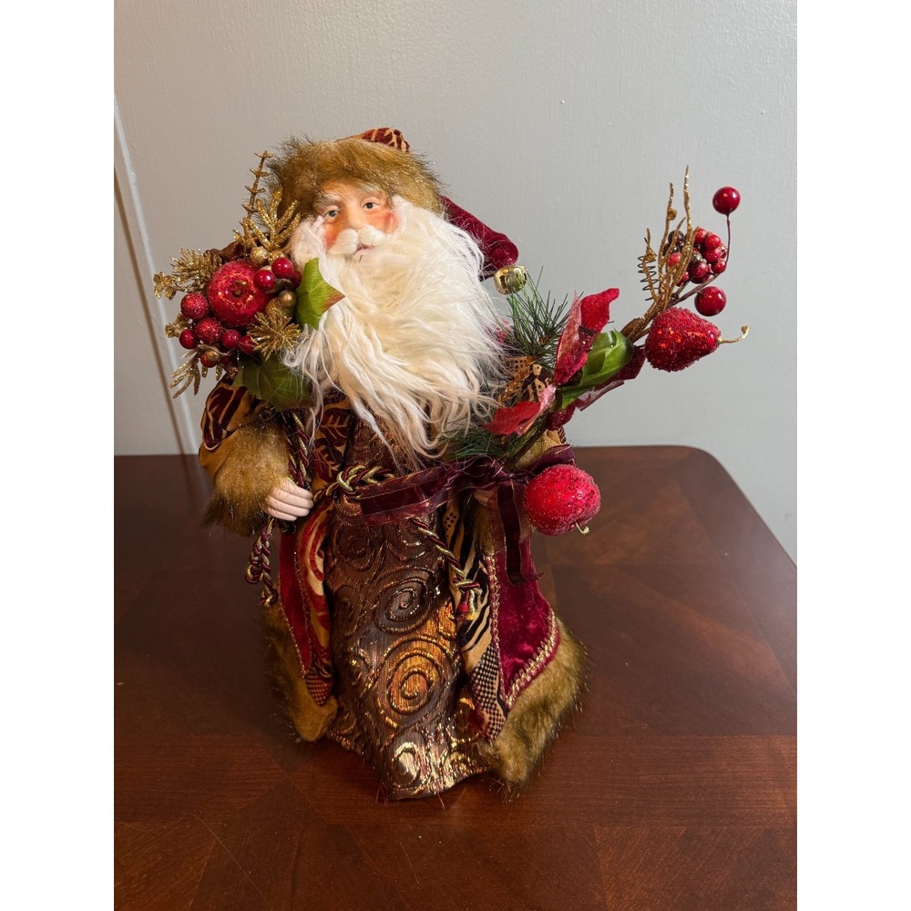 Vintage Victorian Santa Claus Figurine Christmas Decor Burgundy Gold